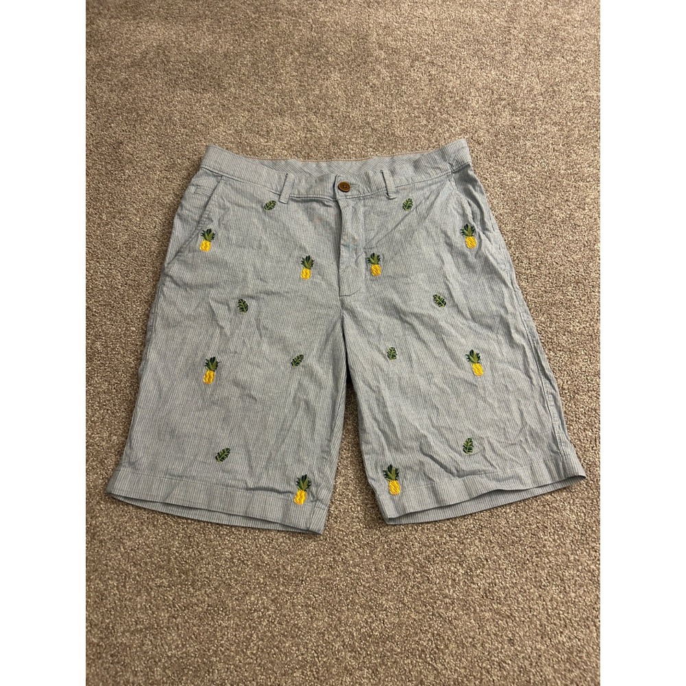 VTG Caribbean Pineapple Shorts Mens 32 Blue Seersucker Excellent Pinstripe Chino